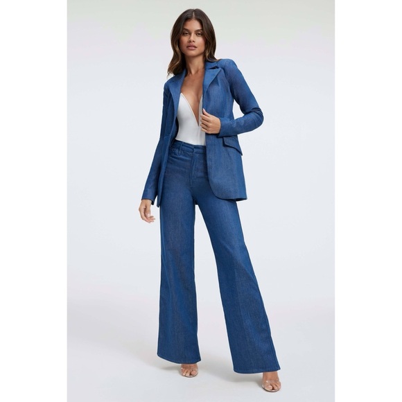 Good American Jackets & Blazers - Good American Notch Lapel Chambray Blazer Denim Lined Women’s Sz 1